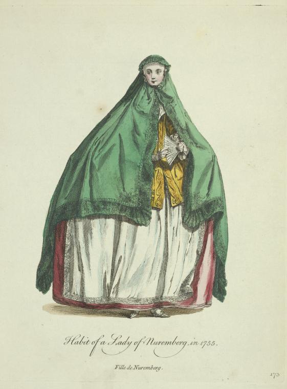 Habit of a lady of Nuremberg in 1755. Fille de Nuremberg.