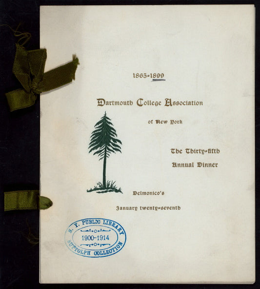 35TH ANNUAL DINNER [held by] DARTMOUTH COLLEGE ASSOCIATION OF NEW YORK [at] "DELMNICO'S,[NY]" (REST;)