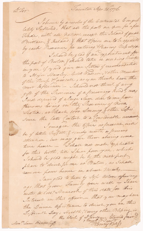Letter from Henry Boss