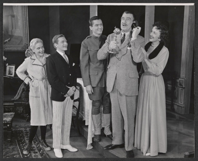 Diana van der Vlis, George Grizzard, Dana White, Walter Pidgeon, and Ruth Matteson in the stage production The Happiest Millionaire