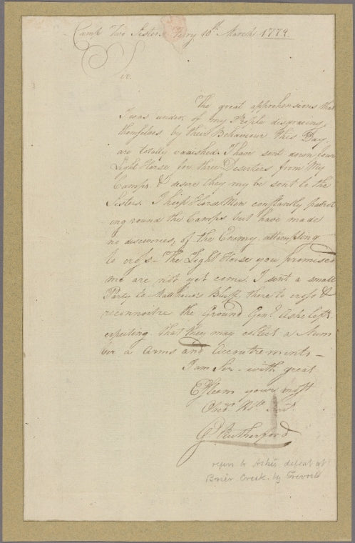 Letter to Gen. [Benjamin] Lincoln, Purisburgh [S. C.]