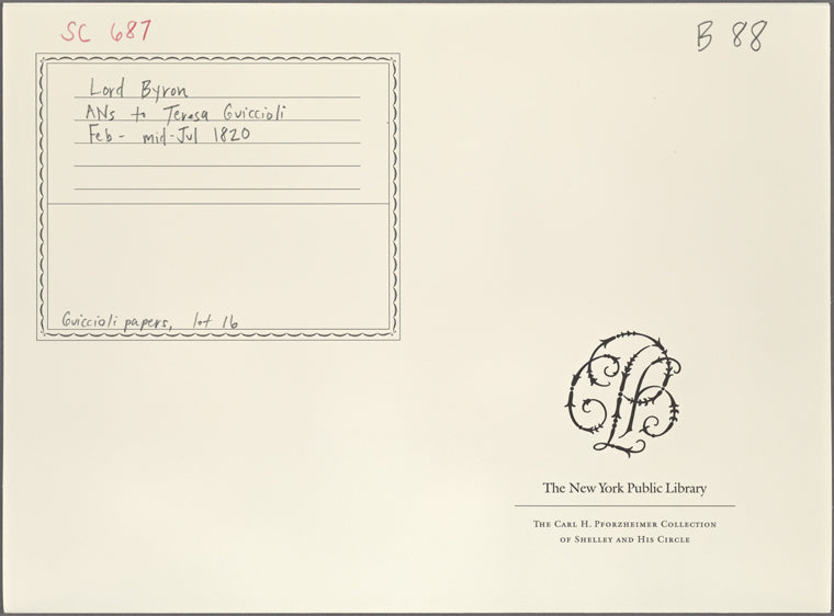 Autograph note signed to Teresa Guiccioli, [circa February-mid-July 1820]