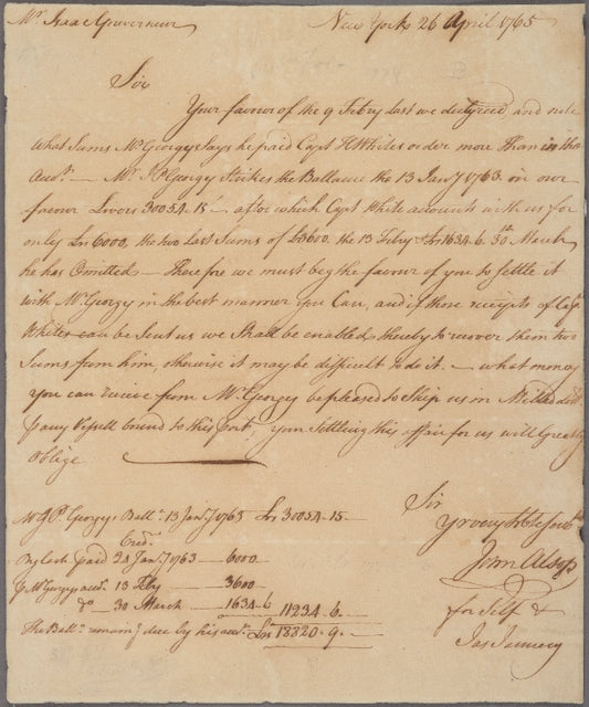 Letter to Isaac Gouverneur, Curaçoa; per Captain Seymour