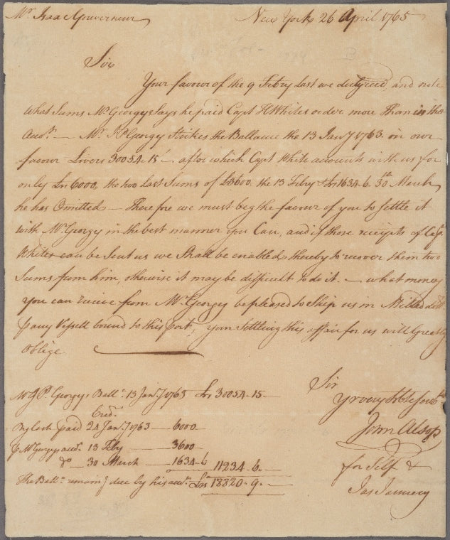 Letter to Isaac Gouverneur, Curaçoa; per Captain Seymour