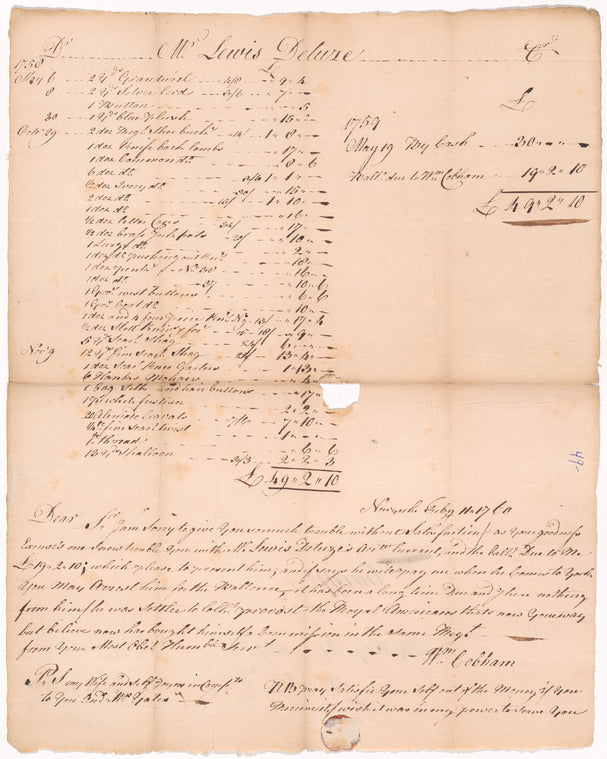 Cobham, William, addressed to Abram [Abraham] Yates Esq. at Albany