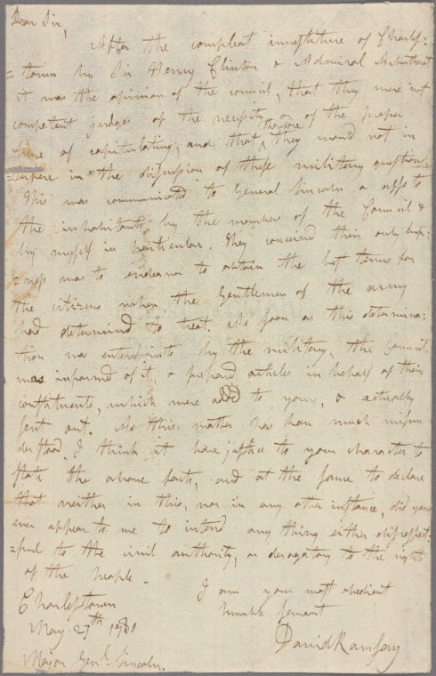 Letter to Maj. Gen. [Benjamin] Lincoln