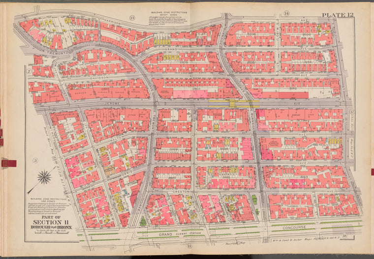Double Page Plate No. 12, Part of Section 11, Borough of the Bronx: [Bounded by Harrison Avenue, W. 181st Street, E. 181st Street, Grand Concourse, Mt. Hope Place, Jerome Avenue, W. 177th Street and W. Tremont Avenue]
