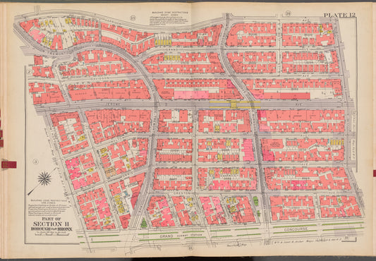 Double Page Plate No. 12, Part of Section 11, Borough of the Bronx: [Bounded by Harrison Avenue, W. 181st Street, E. 181st Street, Grand Concourse, Mt. Hope Place, Jerome Avenue, W. 177th Street and W. Tremont Avenue]