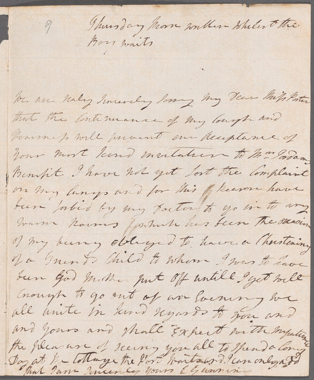 Elizabeth Gunning to Miss Porter, autograph letter signed