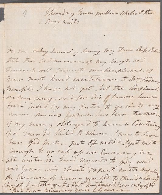 Elizabeth Gunning to Miss Porter, autograph letter signed