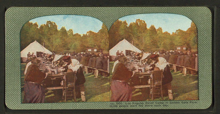 Los Angeles relief camp in Golden Gate Park. 10,000 people were fed there every day.