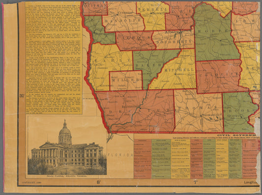 Watson and Adams new topographical, county & railroad map of Georgia : for school, library and official use : from official records and surveys