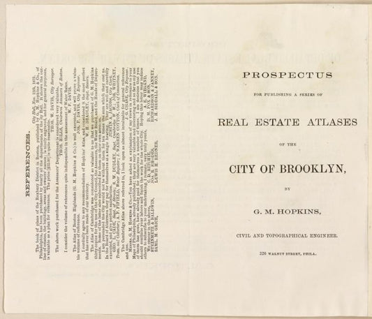 Prospectus For Publishing A Series of Real Estate Atlases of the City of Brooklyn by G.M. Hopkins, Civil and Topographical Engineer