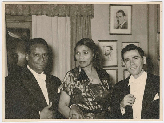 Conductor Dean Dixon, contralto Marian Anderson and classical pianist Abbey Simon in Stockholm, Sweden
