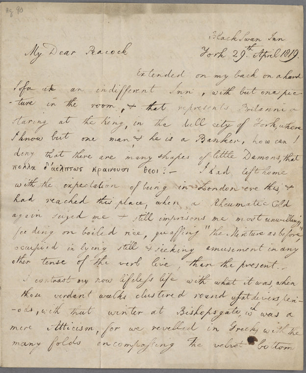 Autograph letter signed to Thomas Love Peacock, 29 April 1819