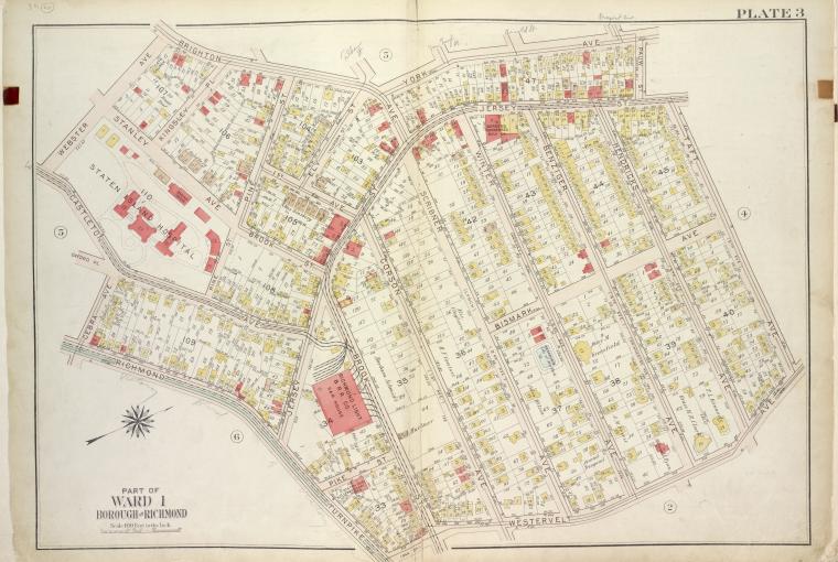 Plate 3, Part of Ward 1 [Map bound by Brighton Ave, York Ave, Pauw St (Centre St), Jersey St, Taft Ave (6th Ave), Westervelt Ave (Oak St), Richmond Turnpike, Cebra Ave, Castleton Ave, Wester Ave]