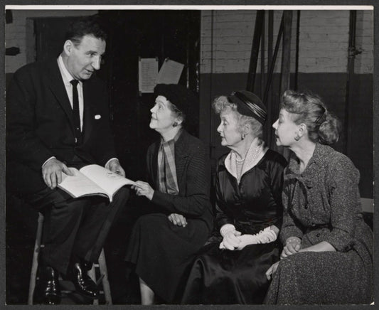 Edward Chodorov, Eva Le Gallienne, Billie Burke and Una Merkel in the stage production Listen to the Mocking Bird
