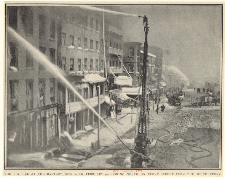 The big fire at the Battery, New York, February 9 -- looking north on Front Street from the south ferry