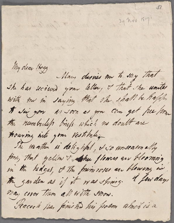Autograph letter signed to Thomas Jefferson Hogg, 28 November 1817