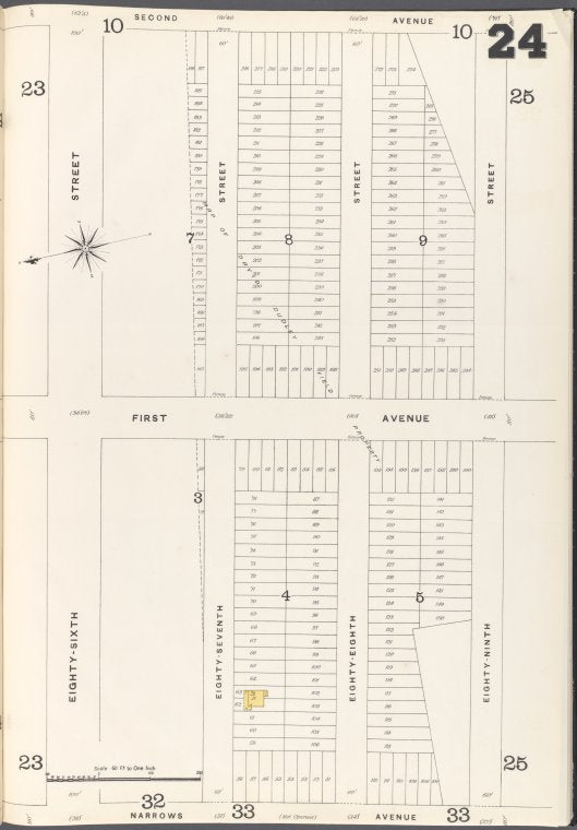 Brooklyn Vol. A Plate No. 24 [Map bounded by 86th St., 87th St., 88th St., 89th St.; Including Narrows Ave., 1st Ave., 2nd Ave.]