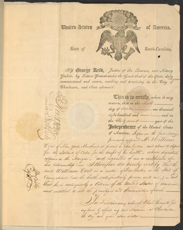 William Coit U.S. citizenship certificate