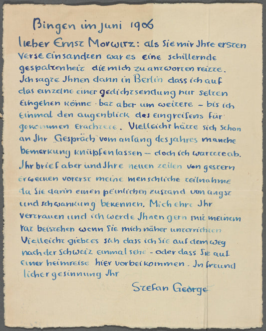 Stefan George letters to Ernst Morwitz, 1906