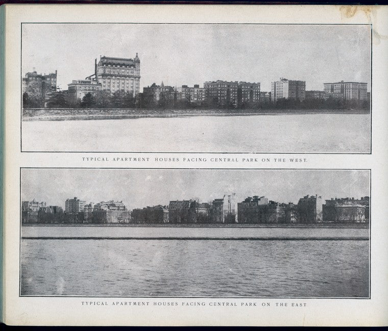 Typical apartment houses facing Central Park on the West ; Typical apartment houses facing Central Park on the East.