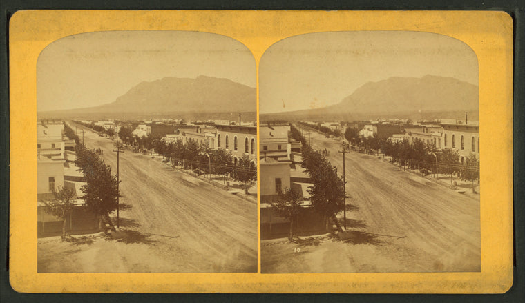 Tejon Street, Colorado Springs, Colorado, looking south, with Cheyenne Mountain in the distance.