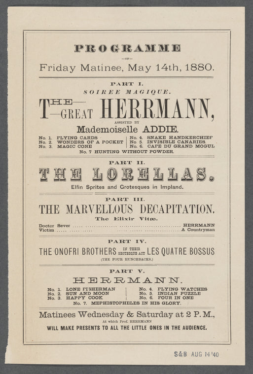 Program with Alexander Herrmann and Adelaide Herrmann
