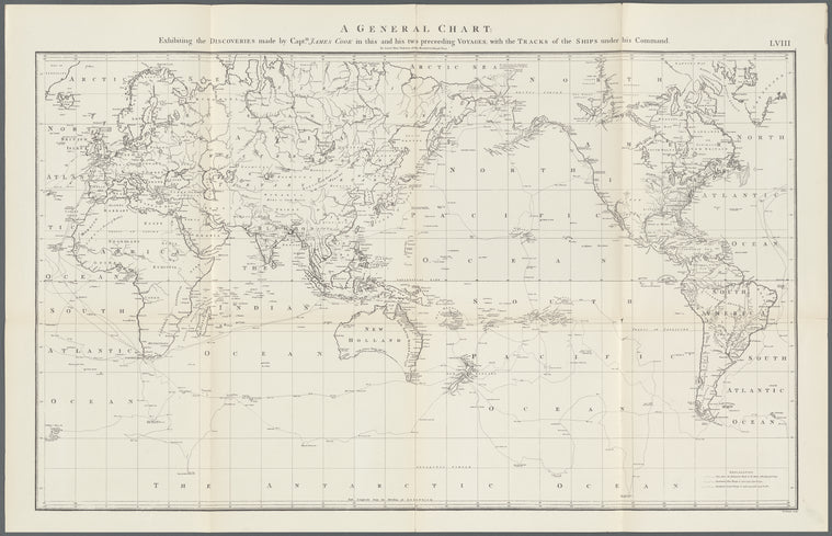 A general chart: exhibiting the discoveries made by Captn. James Cook in this and his two preceeding voyages; with the tracks of the ships under his command