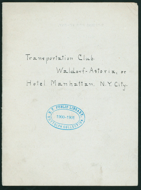 DAILY MENU [held by] TRANSPORTATION CLUB [at] "WALDORF-ASTORIA OR HOTEL MANHATTAN, NEW YORK, NY" (REST;)