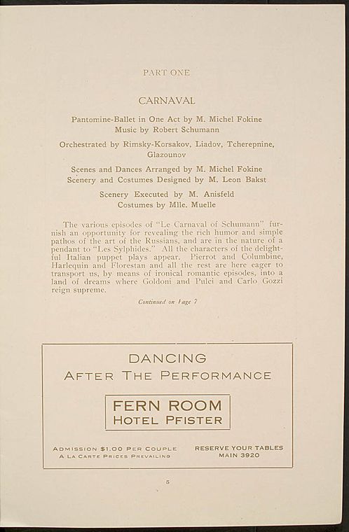 Ballets Russes (Diaghilev), American tour, 1915-1916.