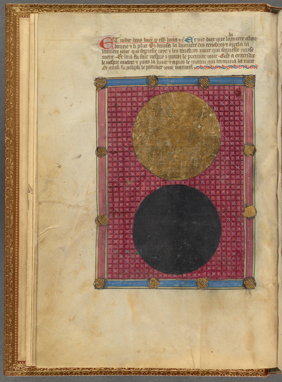 Miniature of day and night, light and dark, with text, initials, linefiller, placemarkers