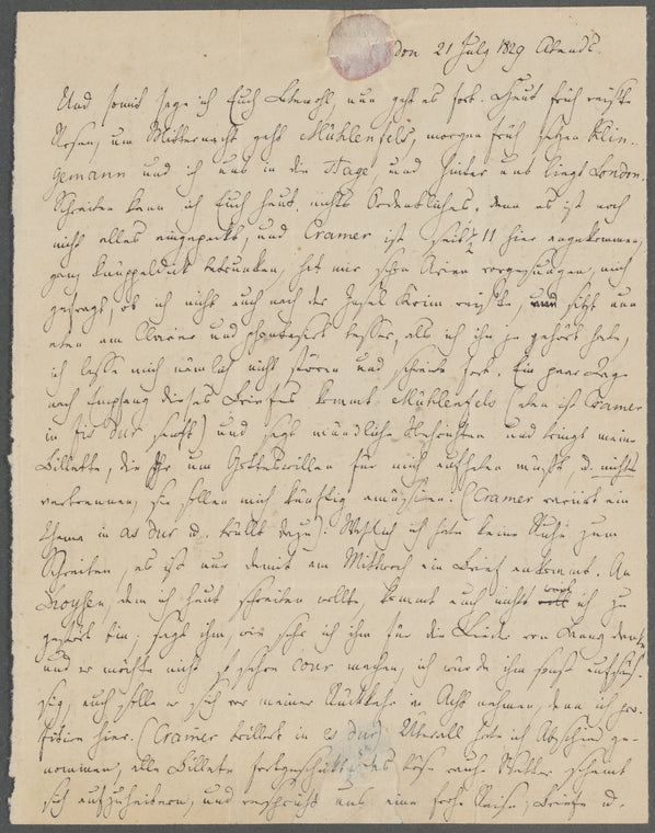 Letter from FMB to Abraham Mendelssohn-Bartholdy, 1829 July 21