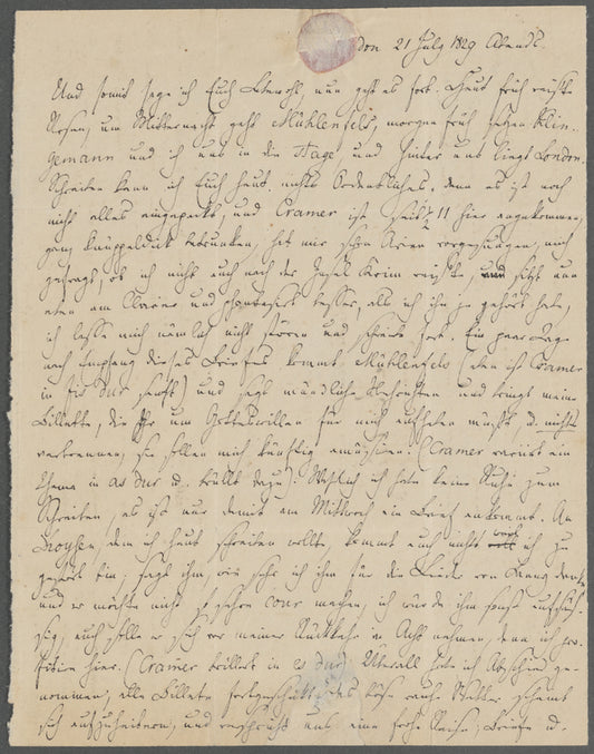 Letter from FMB to Abraham Mendelssohn-Bartholdy, 1829 July 21