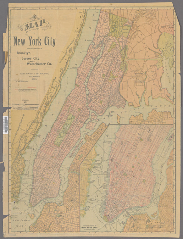 Map of New York City : showing portions of Brooklyn, Jersey City, and Westchester Co.