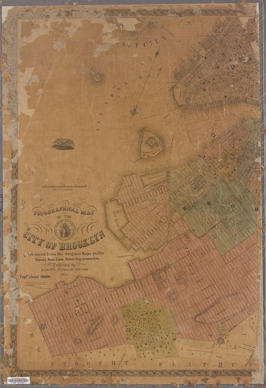 Topographical map of the city of Brooklyn as reduced from the original maps on file: showing farm lines, modern improvements, etc