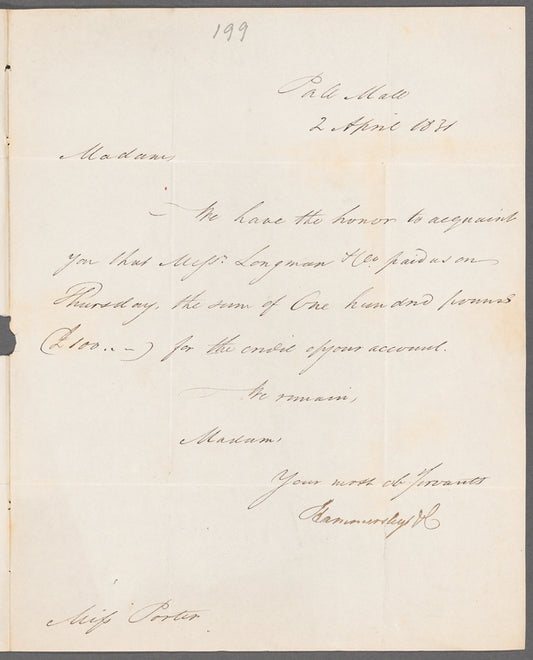 Hammersley and Co. to Miss Porter, letter signed