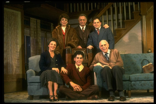 Actors (Back L-R) Phyllis Newman, Philip Sterling & Jason Alexander, (Seated L-R) Linda Lavin, Jonathan Silverman & John Randolph in a scene fr. the Broadway play "Broadway Bound." (New York)