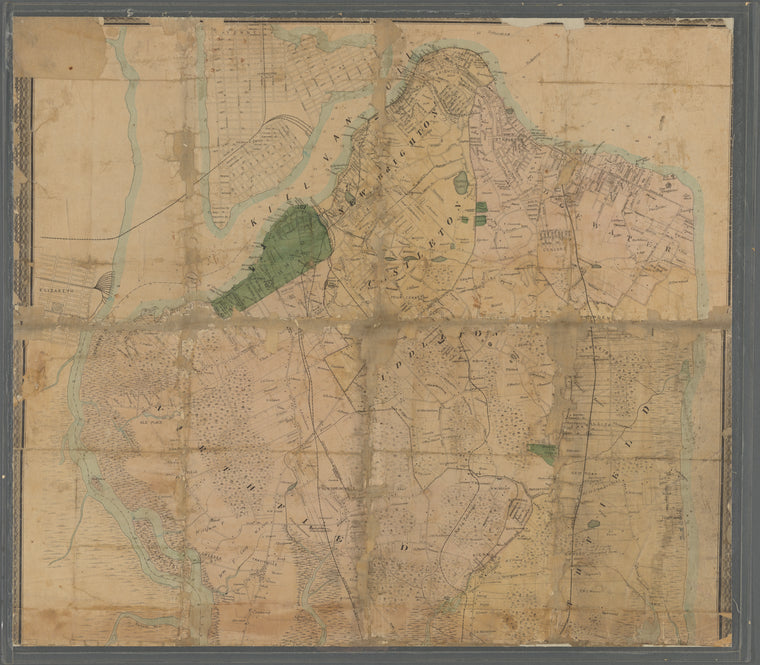 Map of Staten Island (Richmond Co.) N.Y. also cities of Bayonne & Perth Amboy, village of Woodbridge, N.J. : shewing topography, farms, shore soundings &c.