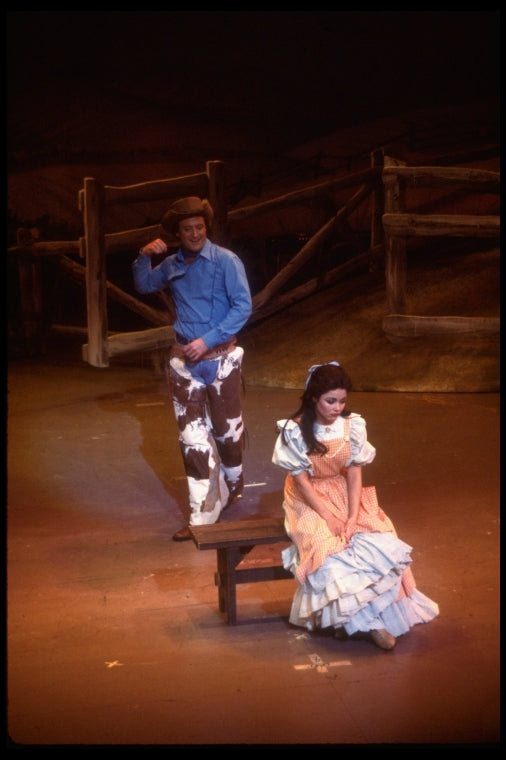Actors Laurence Guittard & Christine Andreas in a scene fr. the Broadway revival of the musical "Oklahoma!." (New York)