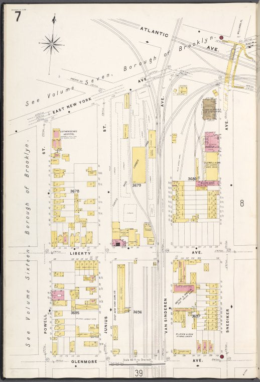 Brooklyn V. 8, Plate No. 7 [Map bounded by E. New York Ave., Snediker Ave., Glenmore Ave., Powell St.]