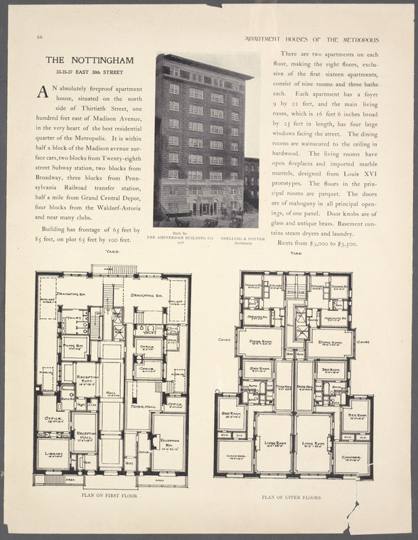 The Nottingham, 33-35-37 East 30th Street; Plan of first floor; Plan of upper floors.