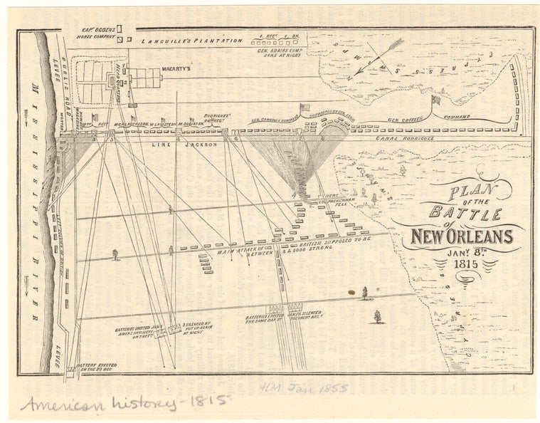 Plan of the Battle of New Orleans, Jan. 8th, 1815