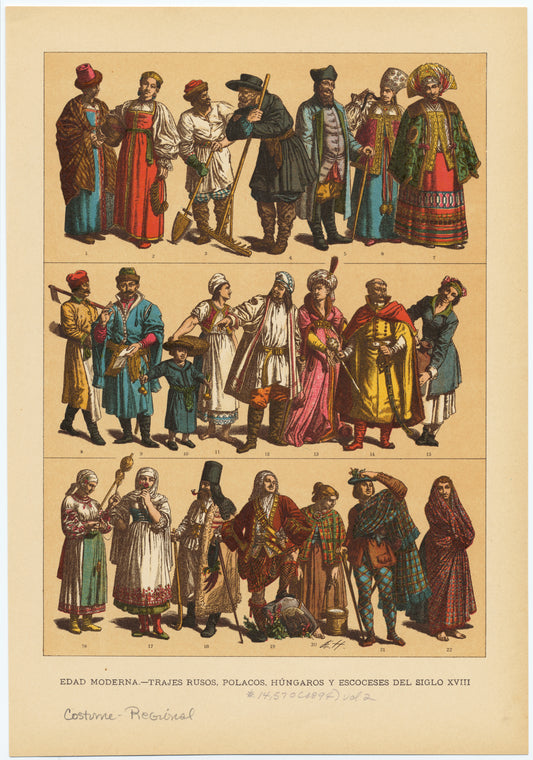 Edad moderna--trajes Rusos, Polacos, Húngaros y Escoceses del siglo XVIII