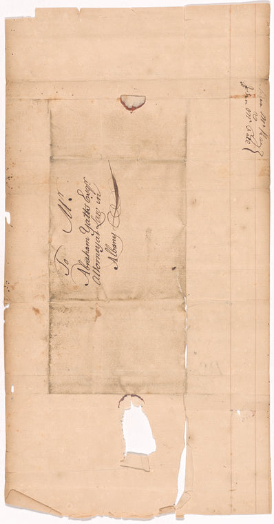 McKay, Alexander, addressed to Mr. Abraham Yatts [Yates] Esqr. Attorney at Law in Albany