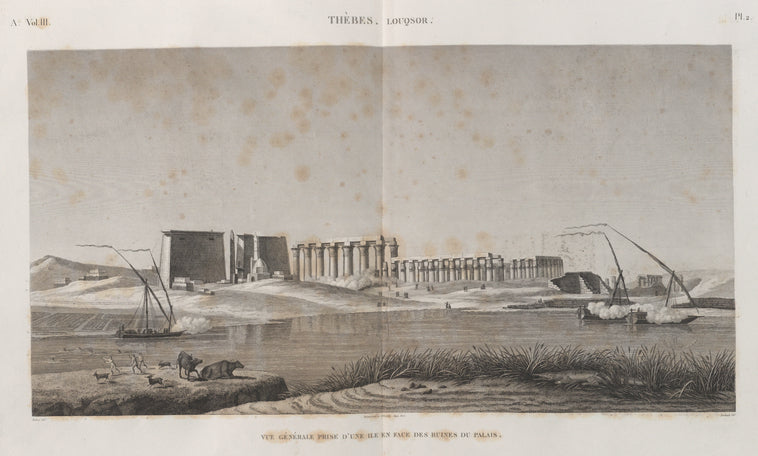 Thèbes. Louqsor [Luxor]. Vue générale prise d'une île en face des ruines du palais.
