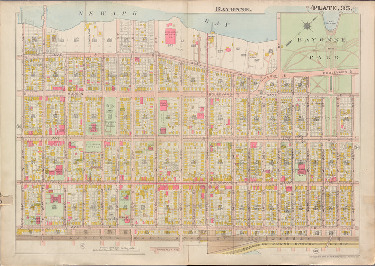 Jersey City, V. 1, Double Page Plate No. 35 [Map bounded by Newark Bay, E. 42nd St., W. 42nd St., Avenue E, E. 24th St., W. 24th St.]
