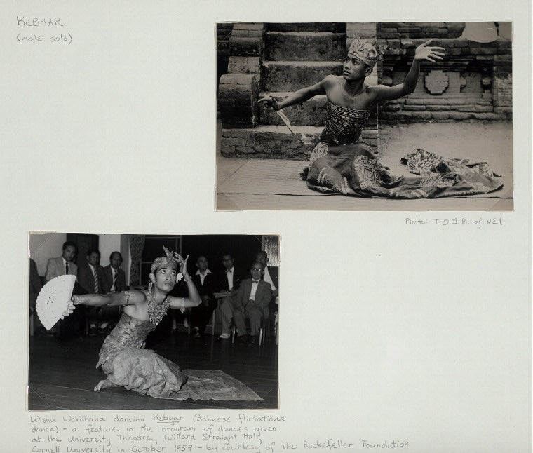 Kebuar (male solo); Wisnu Wardhana dancing Kebuar (Balinese flirtations dance) - a feature in the program of dances given at the University Theatre, Willard Straight Hall, Cornell University in October 1957 - by courtesy of the Rockefeller Foundation