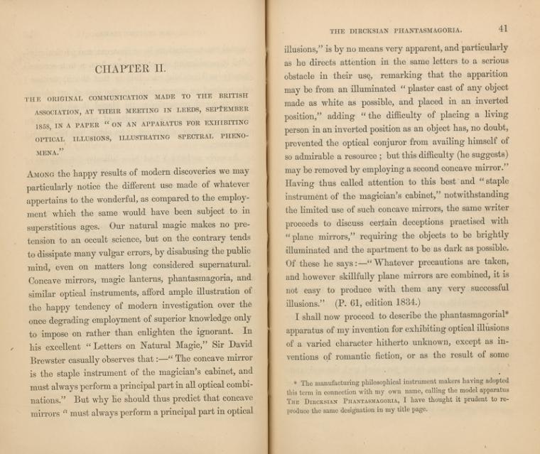 Chapter II: The original communication made to the British Association, at their meeting in Leeds, September 1858, in a paper "On an apparatus for exhibiting optical illusions, illustrating spectral phenomena"